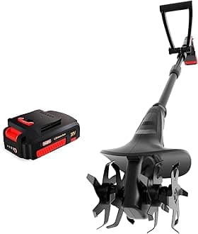 MZK Cordless Tiller Cultivator, 7.8-Inch Electric Tiller, 20V 280RPM Battery Powered with 24 Steel Tines, Max Tilling Width 7.8 Inches, Black
