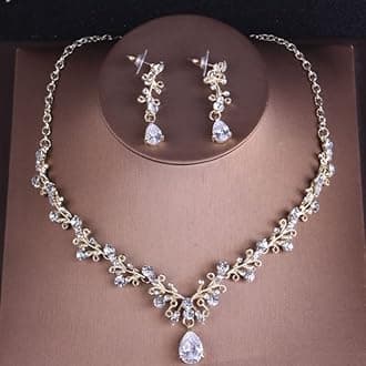 BIEMBI Hair Jewelry Crown Tiaras for Women Baroque Crystal Bridal Jewelry Set Vintage Gold Color Rhinestone Wedding Tiara Crown Necklace Earring Set for Women Bride Gift