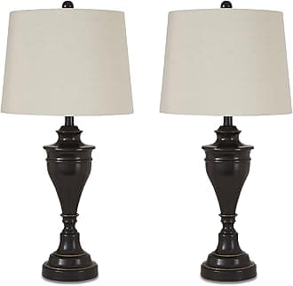 Signature Design by Ashley Darlita Traditional UL Listed Table Lamp with Fabric Hardback Shade and Pedestal Base, 3-Way Switch, Metal, 28.5" High, Bronze