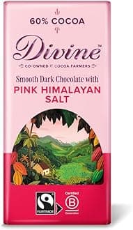 Divine 60% Cocoa Dark Chocolate with Pink Himalayan Salt 90g Bar – Fairtrade Dark Chocolate – Sweet & Salty – Ethical Premium Chocolate