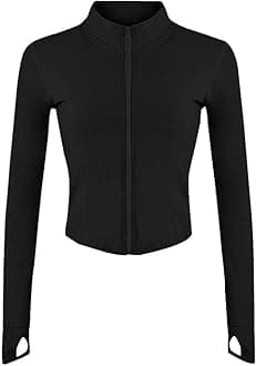 Womens Lightweight Full Zip Running Track Jacket Workout Slim Fit Yoga Sportwear with Thumb Holes