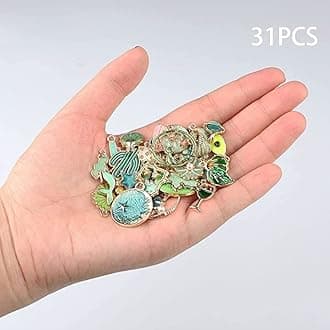 Street27® 1 Set 31pcs DIY Mixed Assorted Gold Plated Enamel Charm Unicorn Flower Dress Fish Shell Moon Star Animals Pendant DIY for Necklace Bracelet Jewelry Making and Crafting Charms (Green)