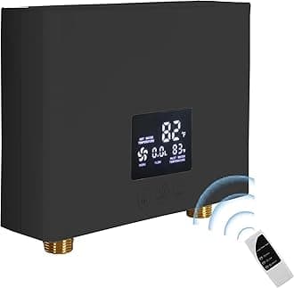 Electric Tankless Water Heater 3000W 110V Constant Temperature Instant Hot Water Heater with Remote Control Digital Display On Demand BLACK(with plug)
