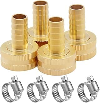 Hooshing 4PCS 1/2" Barb x 3/4" Female GHT Thread Garden Hose Connector Solid Brass Repair Kit Female Hose End Mender with Stainless Clamp Fit for 1/2" Garden Hose