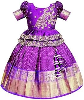 White Button New south Indian traditional pattu pavadai Jecquard Lehenga choli for girls dress