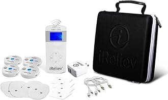 iReliev Wireless TENS + EMS Therapeutic Wearable System Wireless TENS Unit + Muscle Stimulator Combination for Pain Relief, Arthritis, Muscle Strength, Case & 4 Receiver Pods