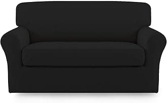 Easy-Going 2 Pieces Microfiber Stretch Sofa Slipcover Spandex Soft Fitted Sofa Couch Cover, Washable Furniture Protector with Elastic Bottom Kids, Pet (Loveseat, Black, Medium)