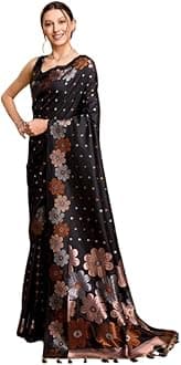 C J Enterprise Women's Banarasi Saree Pure Kanjivaram Silk Saree Soft Design Wear Pattu Sarees Latest Cotton With Blouse Piece Kanchipuram for Wedding sadi new ladies 2023 (Champa)