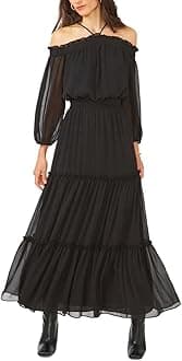 1.STATE Womens Chiffon Smocked Maxi Dress Black M