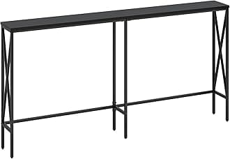 Masupu 63" Console Table, Modern Narrow Long Sofa Table Behind Couch, Skinny Entry Table, Industrial Sofa Table with Metal Frame for Hallway, Living Room, Classic Black…