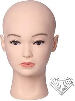 HAIRWAY Bald Mannequin Head Female Professional Cosmetology Training Head Bald Manikin Head for Wigs Making and Display Doll Head with Free T-pins (White 21.5 Inch)