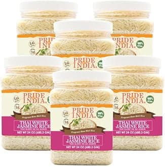 Pride Of India - PACK of 6 - Thai White Jasmine Rice - Fragrant Hom Mali Rice, 1.5 Pound Jar