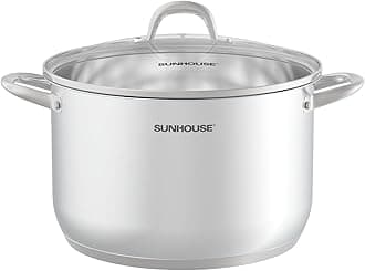SUNHOUSE Stainless Steel Stock Pot - 13 Quart Heavy-Duty Induction Cooking Pot with Visible Lid for Pasta, Soup, Spaghetti - Nonstick Thick-Bottom Deep Stockpot for Canning, Boiling, and Simmering