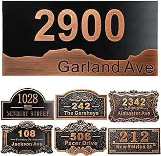 Personalized House Address Plaque 12" Cast Numbers for Outside Custom Street Name Address Sign Plate Vintage for Mailbox Door Room Classic Wall Outdoor Antique Copper