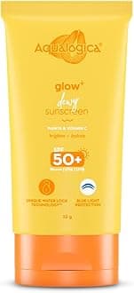 Glow+ Dewy Sunscreen Gel SPF 50 PA++++ with Papaya & Vitamin C | For Dry, Sensitive, Oily & Combination Skin | UVA/B & Blue Light Protection | Travel Friendly | For Men & Women | 30g