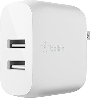Belkin 24W Dual Port USB Wall Charger - iPhone Fast Charging - Charging Block for Power Bank, iPhone 14, iPhone13, iPhone 12, iPhone 11, iPad Pro, Samsung & More, iPhone Cable Not Included