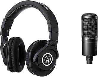 ATH-M40x Professional Studio Monitor Headphone, Black AT2020 Cardioid Condenser Studio XLR Microphone, Black, Ideal for Project/Home Studio Applications