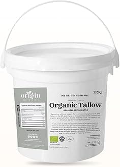 2.5kg Origin's Organic Grass-Fed Beef Tallow Cooking Fat – 100% Pure Traditional Dripping – High Smoke Point for Frying, Roasting & Baking – No Additives – UK Produced