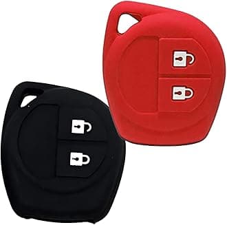 AUTOFRILL 2 Pcs Silicone Car Key Cover for Maruti Suzuki Baleno, Grand Vitara, XL6, Swift, Brezza, Ertiga, Dzire, Celerio, Ciaz, SX4, Ignis, S Presso, S Cross, Fronx 2 Button Key Cover (Black-Red)