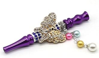 Hookah Set with Everything Colorful Rhinestone Beaded Cigarette Holder Alloy Hookah Mouth Diamond Arabic Shisha Filter Hookah Accessories Tips ,Purple