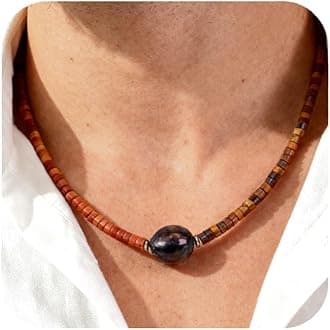 TIYO Mens Necklace Black Pearl Pendant Men’s Beaded Necklace for Men Jewelry Beach Surfer Necklaces for Fathers, Boyfriend, Husbands Gifts