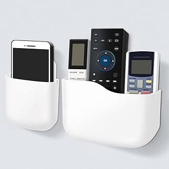 Remote Control Holder Wall Mount Set, Office Supplies Supply Organizer, Bedside Audio-Video Remote Control Shelving, With Self Adhesive Caddy Storage Box, White Wall Phone Stand Mail Sorters