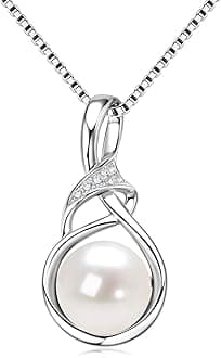 Pearl Pendant Necklaces for Women, 10 mm Big Freshwater Pearl with 925 Sterling Silver Necklace Chain, Shiny Moissanite Pearl Jewelry Gifts for Mom Wife (10mm)
