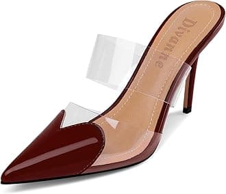 Divanne Women's Heart Heeled Mules Pointed Toe Mule Pumps High Heel Mules Slip On Clear Heeled Sandals