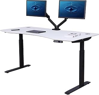 Elite Pro Series 71" x 33" Electric Height Adjustable Stand up Desk, Sit Stand Home Office Desk, Computer Desk - Curved White Top/Black Frame