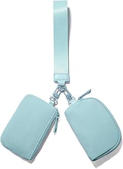 Mini Zip Around Keychain Wristlet Wallets Small Portable Dual Pouch Wristlet Detachable Coin Purse Pocket, Icing Blue, Solid Color