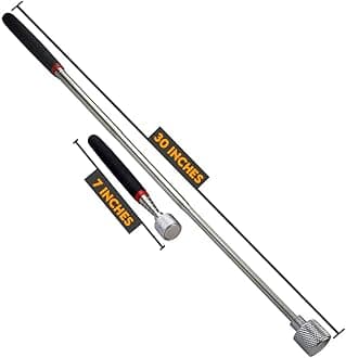 SE 30-inch Telescoping Magnetic Pick-Up Tool, Extendable Magnetic Wand Pickup Tool for Mechanics, Household, Office & Industry, Stainless Steel, Black Handle