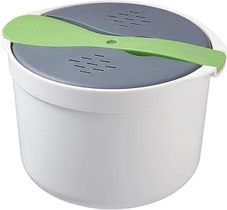 TERRIFI Microwave Rice Cooker Set, 2L, Green, Includes Rice Scoop, Lid, Strainer, Steaming Pot, Non-stick, BPA Free