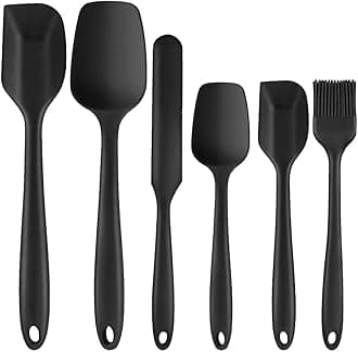 Food Grade Silicone Rubber Spatula Set for Baking, Cooking, and Mixing High Heat Resistant Non Stick Dishwasher Safe BPA-Free Multicolor Set of 6（Black）