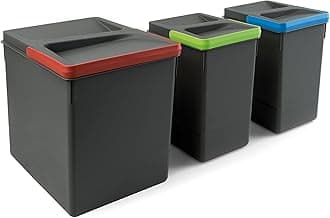 Recycle Containers for kitchen drawers, Height 266mm (10,47 inch), 1x15L + 2x7L, Anthracite grey plastic, Plastic
