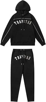 Embroidered Trapstar Tracksuit for Men and Women, Unisex Trapstar Shooters Suit, 2 Piece Sports Jogging Set Autumn Winter, Fleece Hooded Sweatshirt and Pants (Color : 8841 black, Size : Small