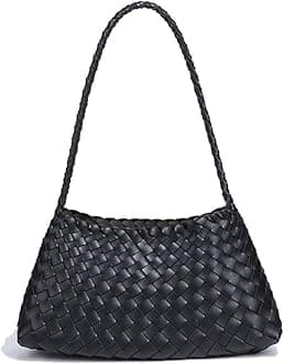 Rejolly Basket Woven Bag for Women Leather Shoulder Handbag Summer Vacation Chic Beach Tote Purse with Drawstring Pouch