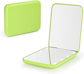 Kintion Pocket Mirror, 1X/3X Magnification LED Compact Travel Makeup Mirror with Light for Purse, 2-Sided, Portable, Folding, Handheld, Small Lighted Mirror for Gift, Light Green