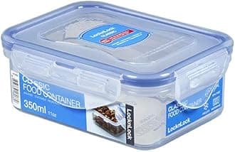 Lock & Lock Classic Rectangular Plastic Airtight Food Storage Container With Leak Proof Lid, 350 Ml, 1 Piece, Transparent