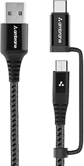 2 in 1 Type-c & Micro USB Cable with 3a Fast Charging Mobile Cable, 480 Mbps Data Sync, Quick Charge 3.0, 1m Braided Cable, Compatible with All Type-c & Micro USB Devices (Abdc-10, Black)