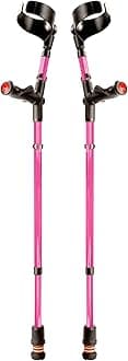 Flexyfoot Shock Absorbing Comfy Grip Double Adjustable Crutch - Improves Safety, Improves Grip, Reduces Shocks & Jarring – Pair - Pink