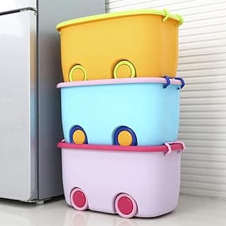 STAR WORK 25 Liters/Toy Storage Box Large Size/Toy Storage Organiser/Toy Basket Storage Box for Kids Big Size (Pack Of 1 / Multi-Color/Stakable/Wheels/Locking Lid & Handle Color may vary)