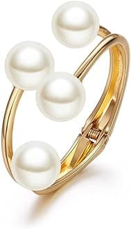 Gold Pearl Cuff Bracelets for Women Wedding Bridals Big Clasp Cuff Bracelets