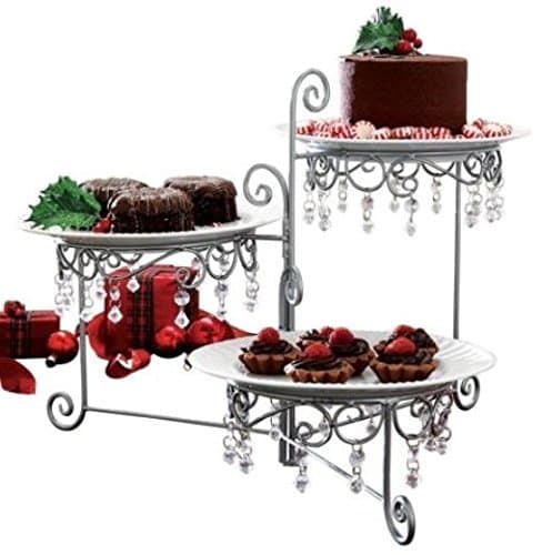 Pretty Serving Tray Dessert Appetizer Buffet Table 3 Tier Swivel Beaded Stand
