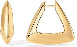 14K Gold Plated Hoops and Triangle Geo Design Earrings - Stylish and Trendy Hoop Jewelry for Women