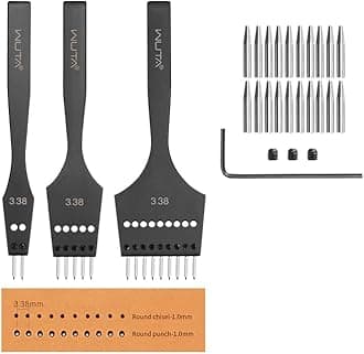 WUTA Leather Stitching Punch, 3nd Removable Round Hole Pricking Irons, Professional Working Hole Punch Tool Set for DIY Leather Craft（3.38mm- 2+5+9 Hole）