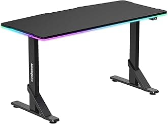 Colossus Heavy Duty Gaming Desk with Dynamic RGB Lighting, Adjustable Height (71-81cm), 100kg Weight Capacity, and Curved Rear Edge for Cable Management – 132.5x60.5cm Black Finish