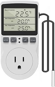 Digital Thermostat Outlet Plug Temperature Controller Outlet Socket 120V Heating Cooling Control 110V 15A Celsius Fahrenheit Display White