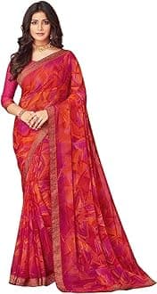 SIRIL Women's Lace & Printed Chiffon Saree with Blouse