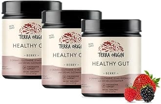 TERRA ORIGINHealthy Gut Berry Flavor |3-Pack, 90 Servings (Three 30-Serving tubs) with L-Glutamine, Zinc, Glucosamine, Slippery Elm Bark, Marshmallow Root and More!