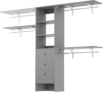 8FT Closet System, 96'' Closet Organizer System with 3 Hanging Rods, Wall Mount Bedroom Wardrobe with 3 Drawers Walk-in Closet, Adjustable Cloth Garment Rack from 5 to 8FT (Cut to Fit), Grey